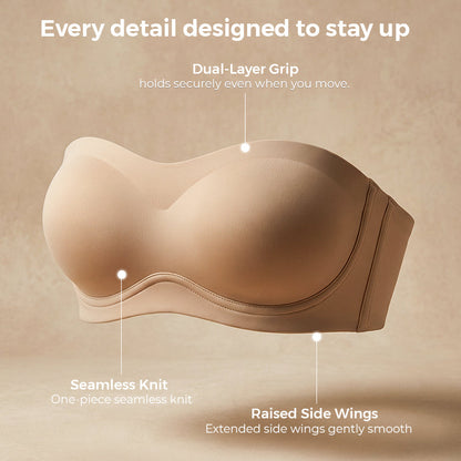 Women's Strapless Push Up Bandeau Bra – Wireless, Padded & Non-Slip