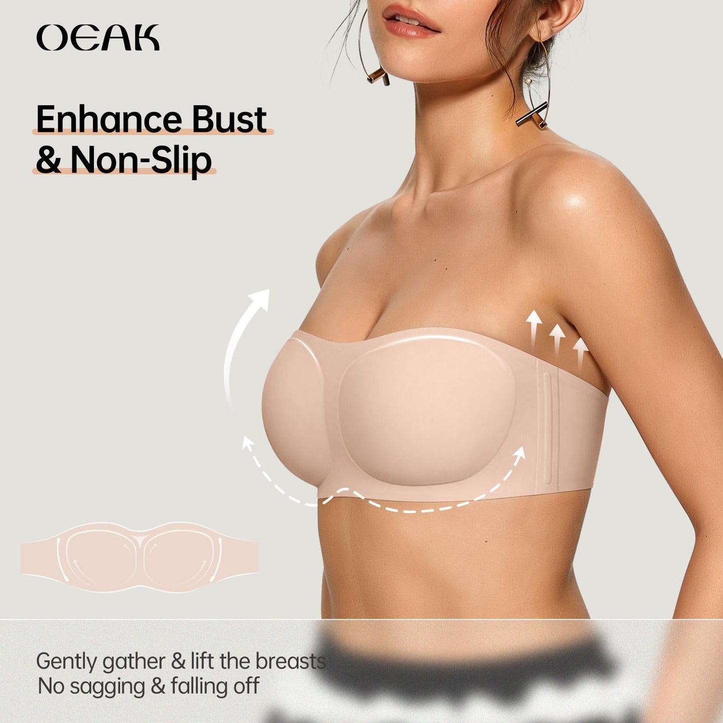 Women's Strapless Push Up Bandeau Bra – Wireless, Padded & Non-Slip